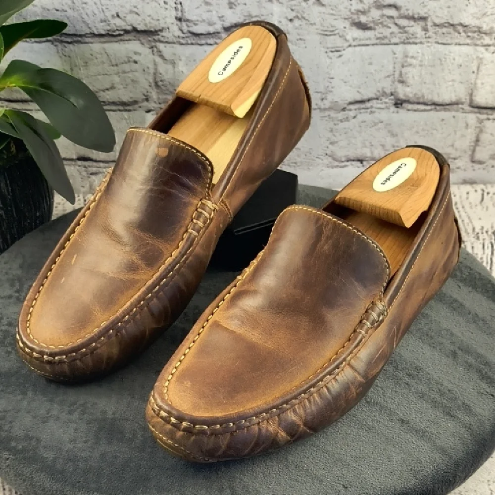 Cole Haan Full Grain Leather Slip-On Loafers, Driving Shoes 9W Wide